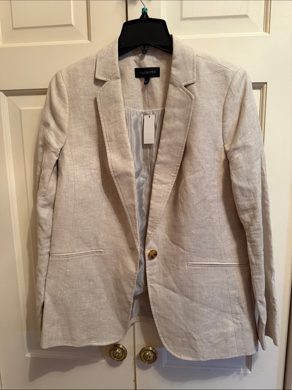 Talbots Cream 100 % Linen Single Button Blazer 8 NWT